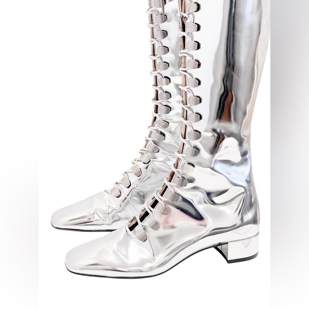 CHRISTIAN DIOR Mirror Finish Calfskin Hardior Lace Up Boots - Picture 7 of 16